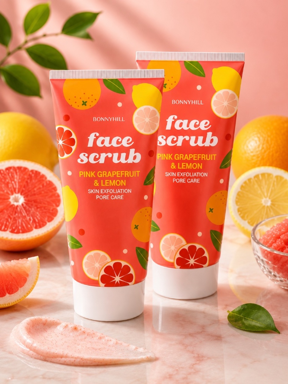 Lot 2 Bonnyhill Pink Grapefruit Lemon Face Scrub 150g K-Beauty Exfoliating